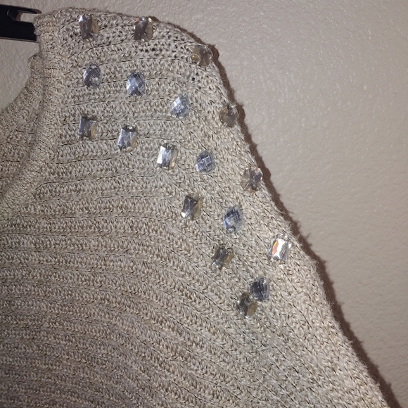 B design jewel Embellished sweater cream tan med - Picture 4 of 8